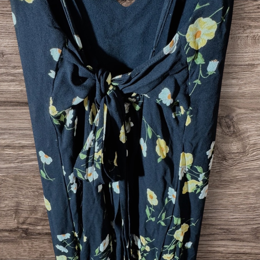 Reformation Dietrich Midi Black Dress with Piazza Floral Print & Tie Back Detail - Picture 4 of 7